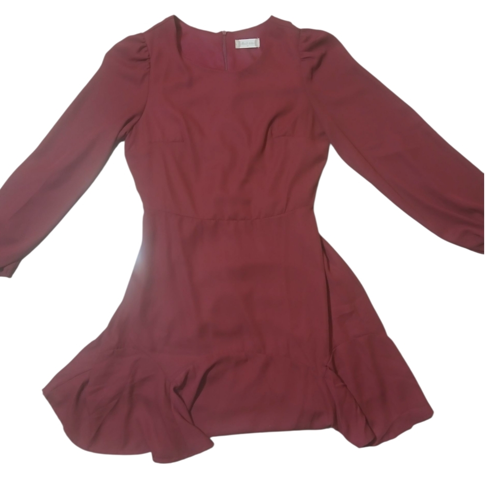 Altar'd State Long Sleeve Ruffle Hem Maroon Dark Red Dress Size Medium